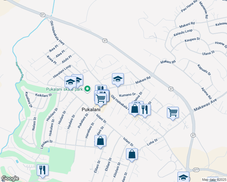 map of restaurants, bars, coffee shops, grocery stores, and more near 1101 Makani Road in Makawao