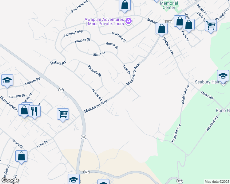 map of restaurants, bars, coffee shops, grocery stores, and more near 6 Kapuahi Street in Makawao