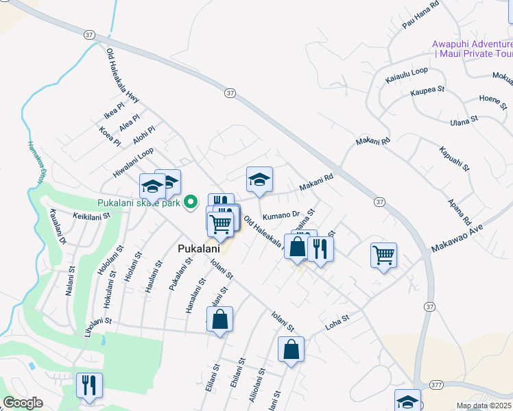 map of restaurants, bars, coffee shops, grocery stores, and more near 10 Kumano Drive in Makawao