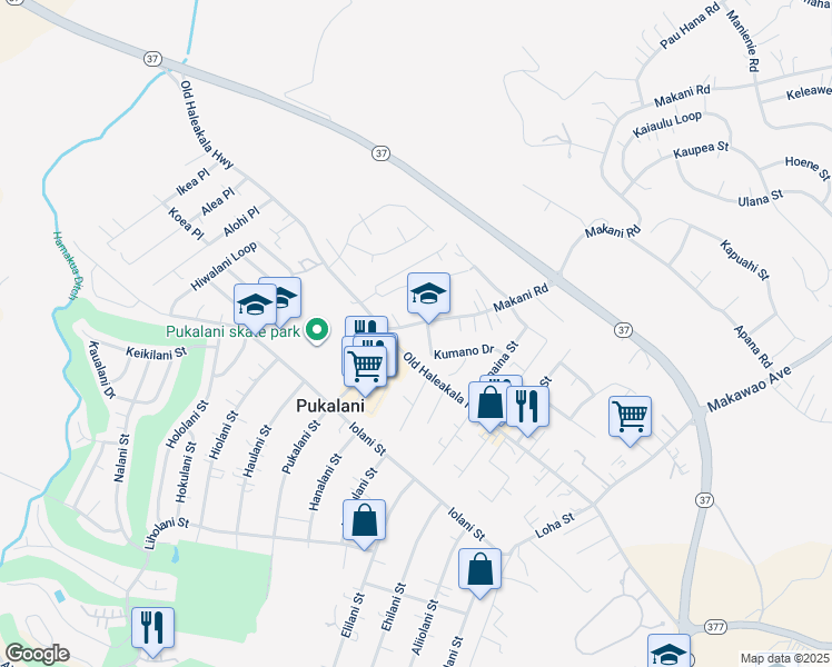 map of restaurants, bars, coffee shops, grocery stores, and more near 995 Makani Road in Makawao