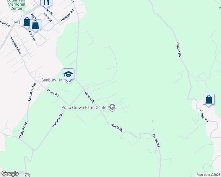 map of restaurants, bars, coffee shops, grocery stores, and more near 585 Olinda Road in Makawao