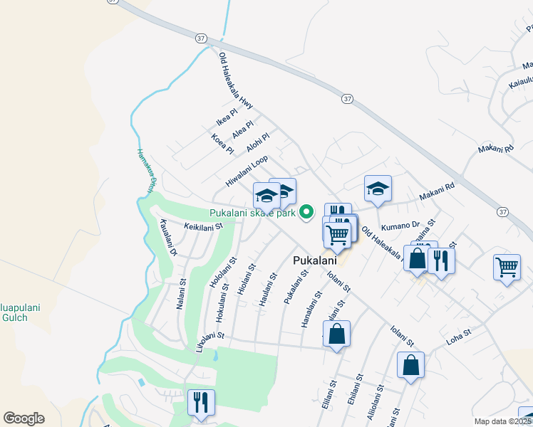 map of restaurants, bars, coffee shops, grocery stores, and more near 2905 Iolani Street in Makawao