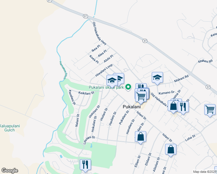 map of restaurants, bars, coffee shops, grocery stores, and more near 2893 Iolani Street in Makawao