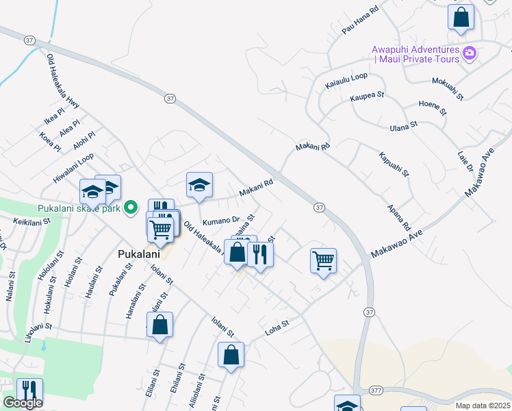 map of restaurants, bars, coffee shops, grocery stores, and more near 3260 Kihapai Place in Makawao