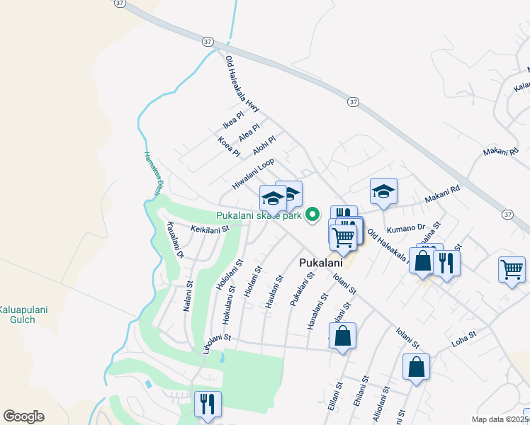map of restaurants, bars, coffee shops, grocery stores, and more near 2893 Iolani Street in Makawao