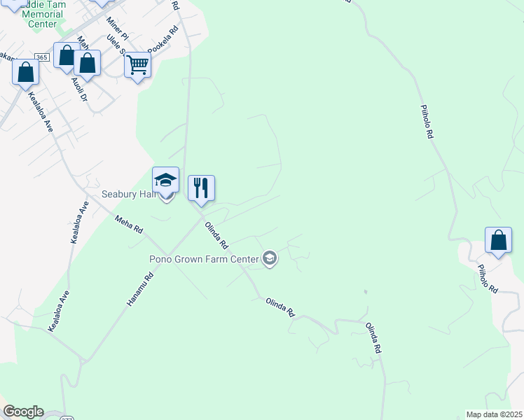 map of restaurants, bars, coffee shops, grocery stores, and more near 585 Olinda Road in Makawao