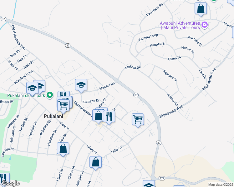 map of restaurants, bars, coffee shops, grocery stores, and more near 152 Tam Yau Place in Makawao