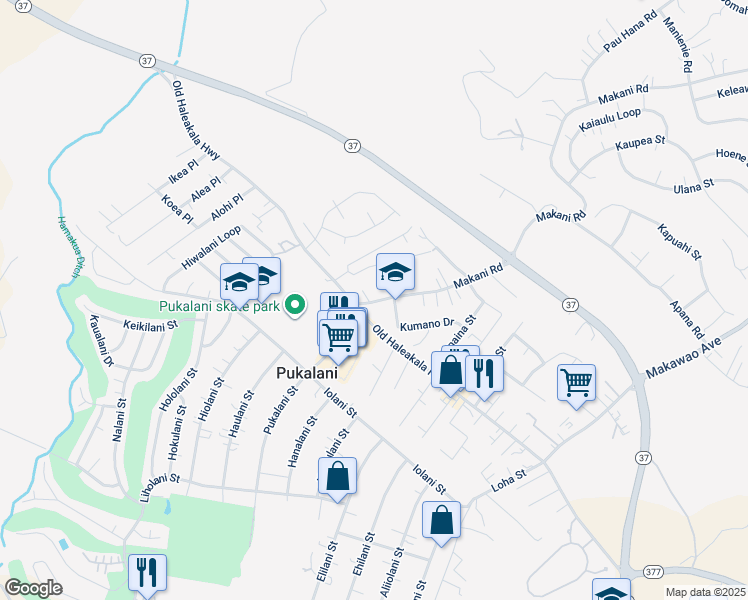 map of restaurants, bars, coffee shops, grocery stores, and more near 998 Makani Road in Makawao