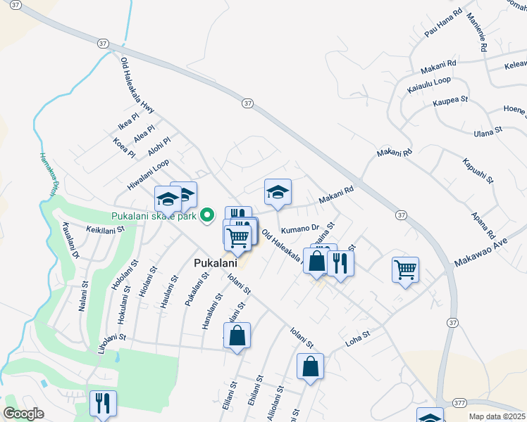 map of restaurants, bars, coffee shops, grocery stores, and more near 998 Makani Road in Makawao