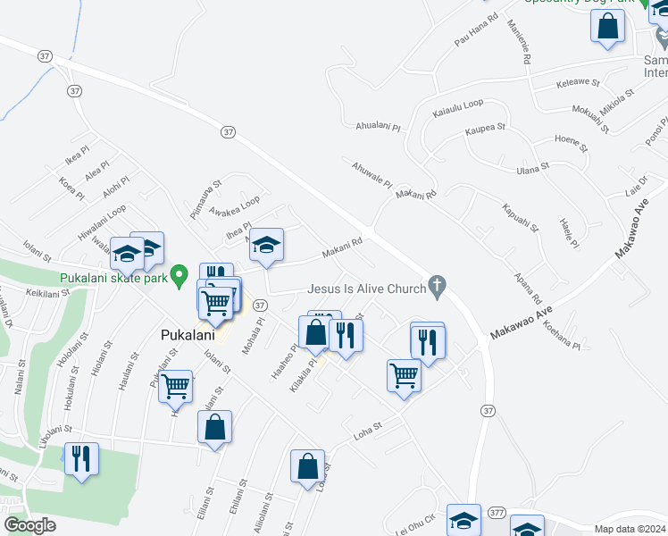map of restaurants, bars, coffee shops, grocery stores, and more near 3250 Kihapai Place in Makawao