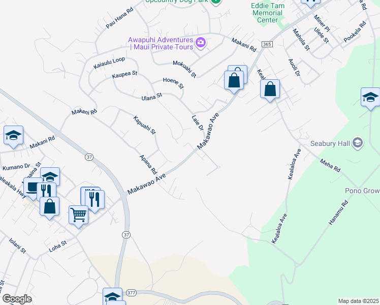map of restaurants, bars, coffee shops, grocery stores, and more near 443 Makawao Avenue in Makawao