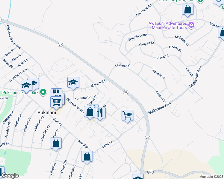 map of restaurants, bars, coffee shops, grocery stores, and more near 3299 Kihapai Place in Makawao