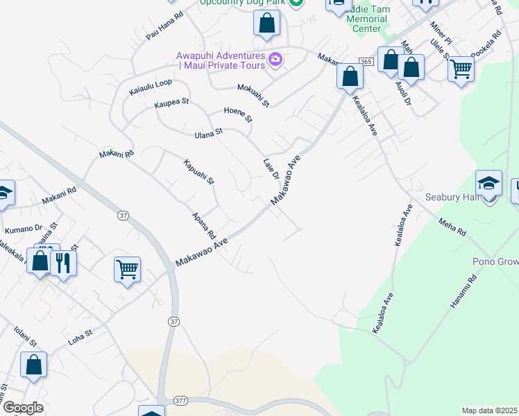 map of restaurants, bars, coffee shops, grocery stores, and more near 443 Makawao Avenue in Makawao