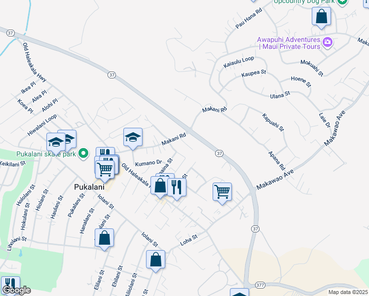 map of restaurants, bars, coffee shops, grocery stores, and more near 136 Tam Yau Place in Makawao