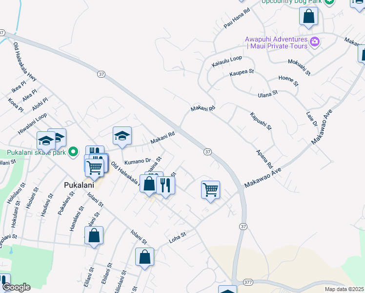 map of restaurants, bars, coffee shops, grocery stores, and more near 151 Tam Yau Place in Makawao
