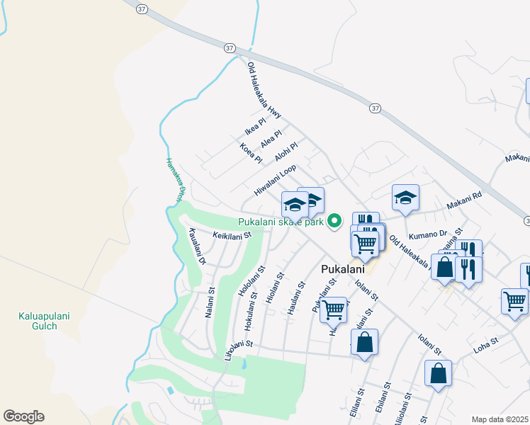map of restaurants, bars, coffee shops, grocery stores, and more near 2849 Iolani Street in Makawao