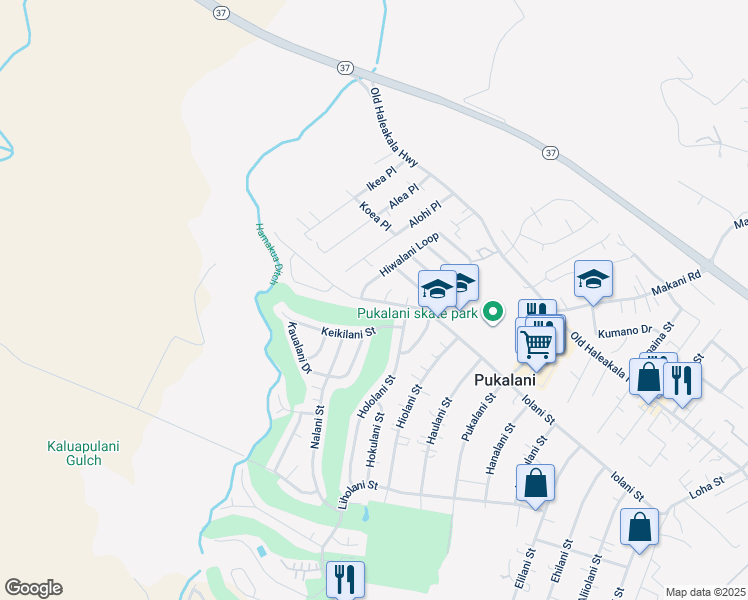 map of restaurants, bars, coffee shops, grocery stores, and more near 2818 Iolani Street in Makawao
