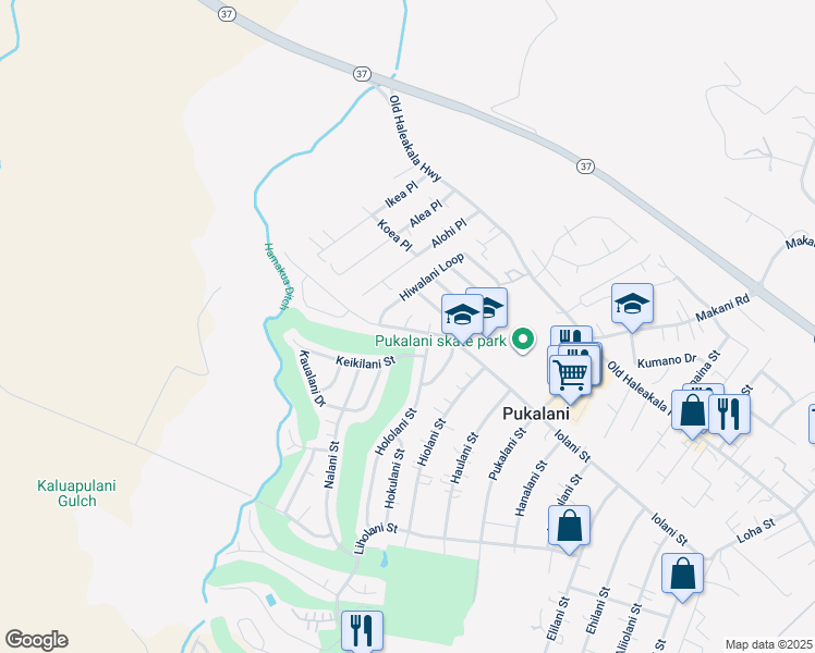 map of restaurants, bars, coffee shops, grocery stores, and more near 6 Hukilani Place in Makawao