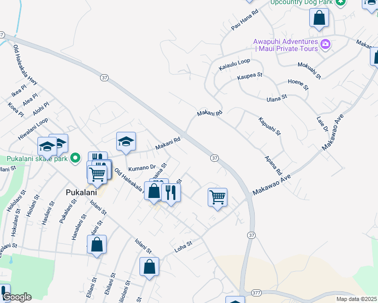 map of restaurants, bars, coffee shops, grocery stores, and more near 151 Tam Yau Place in Makawao