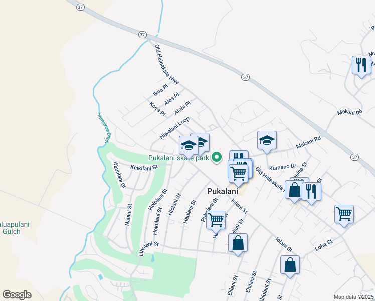 map of restaurants, bars, coffee shops, grocery stores, and more near 282 Hiwalani Loop in Makawao