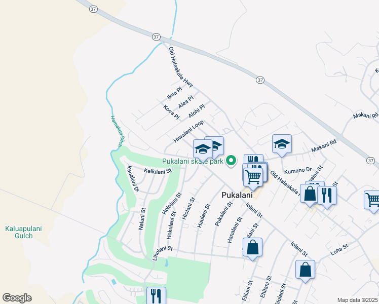 map of restaurants, bars, coffee shops, grocery stores, and more near 2861 Iolani Street in Makawao