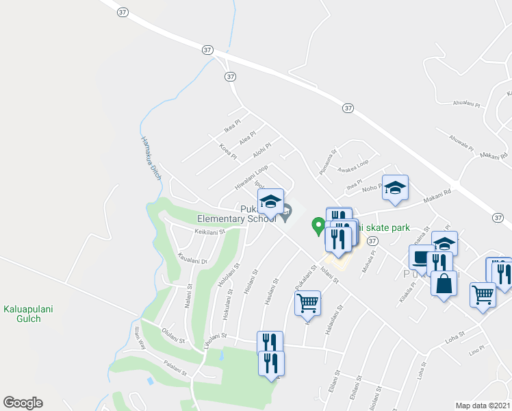 map of restaurants, bars, coffee shops, grocery stores, and more near 2868 Iwalani Street in Makawao