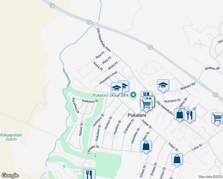 map of restaurants, bars, coffee shops, grocery stores, and more near 2868 Iwalani Street in Makawao