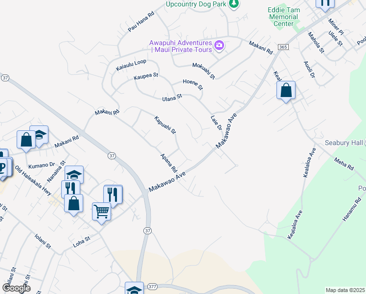 map of restaurants, bars, coffee shops, grocery stores, and more near 54 Kapuahi Street in Makawao