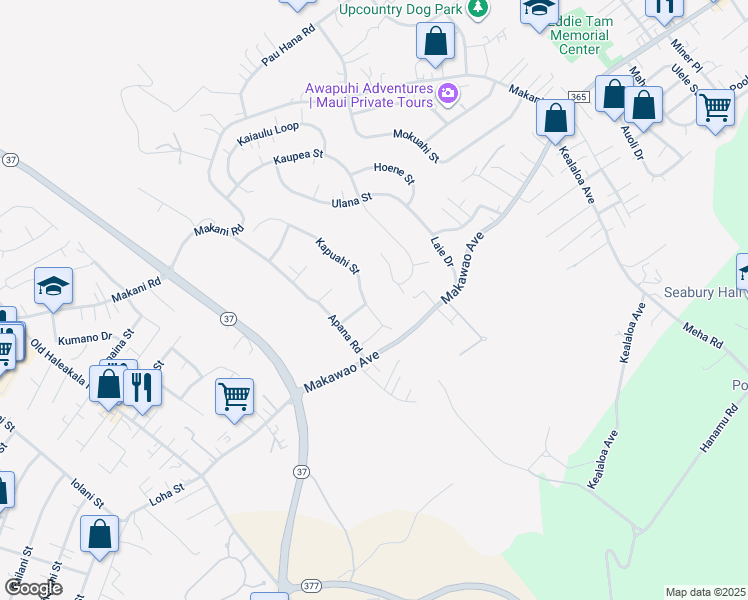 map of restaurants, bars, coffee shops, grocery stores, and more near 54 Kapuahi Street in Makawao