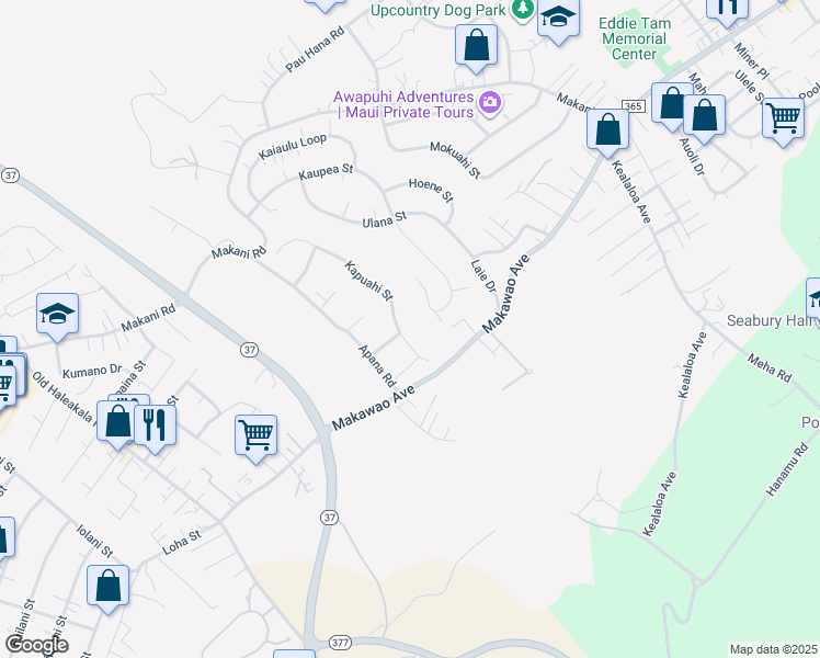 map of restaurants, bars, coffee shops, grocery stores, and more near 65 Kapuahi Street in Makawao
