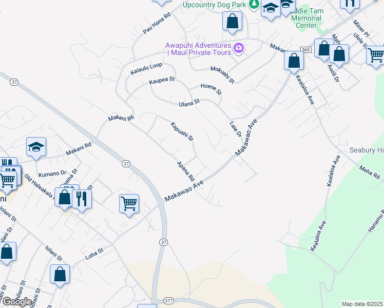 map of restaurants, bars, coffee shops, grocery stores, and more near 65 Kapuahi Street in Makawao