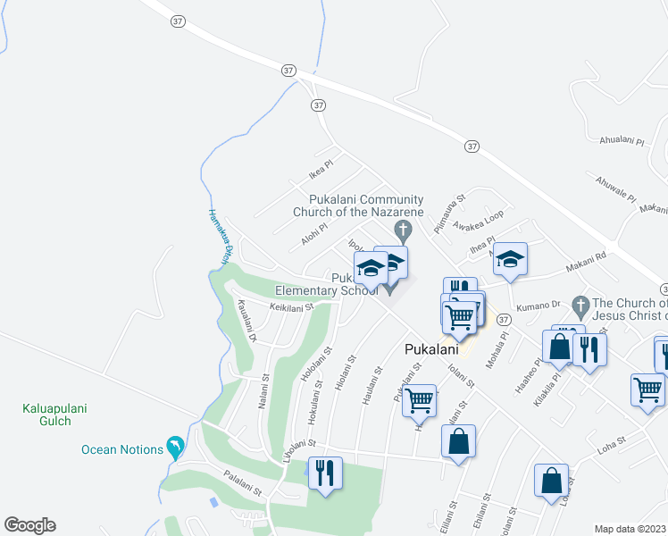 map of restaurants, bars, coffee shops, grocery stores, and more near 22 Hukilani Place in Makawao