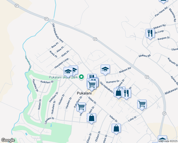 map of restaurants, bars, coffee shops, grocery stores, and more near 3054 Old Haleakala Highway in Makawao