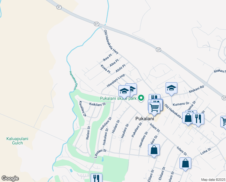 map of restaurants, bars, coffee shops, grocery stores, and more near 22 Hukilani Place in Makawao