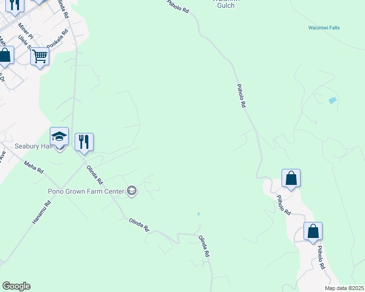 map of restaurants, bars, coffee shops, grocery stores, and more near 685 Olinda Road in Makawao