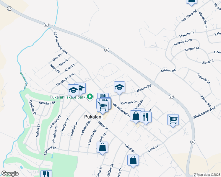 map of restaurants, bars, coffee shops, grocery stores, and more near 40 Noho Place in Makawao