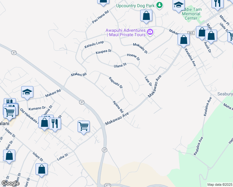 map of restaurants, bars, coffee shops, grocery stores, and more near 328 Kaomi Place in Makawao