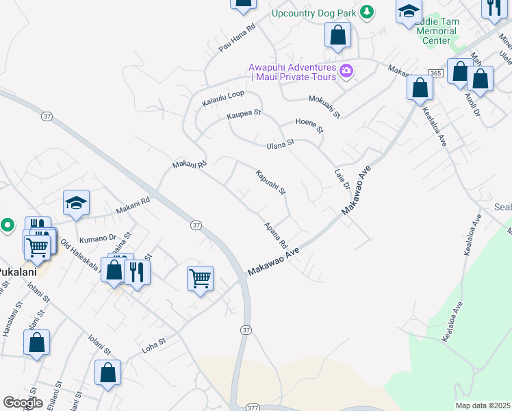 map of restaurants, bars, coffee shops, grocery stores, and more near 311 Kaomi Place in Makawao