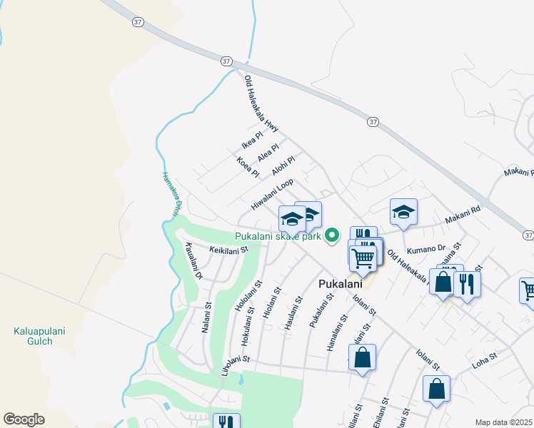 map of restaurants, bars, coffee shops, grocery stores, and more near 2840 Iwalani Street in Makawao