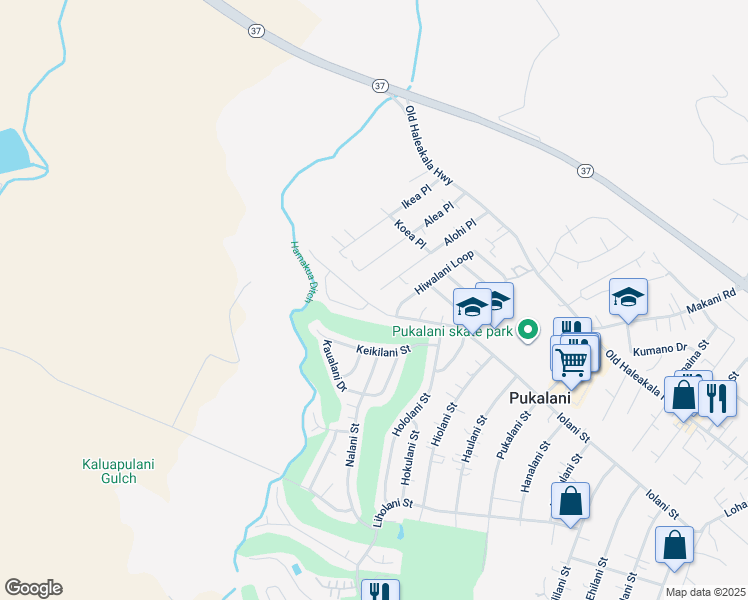 map of restaurants, bars, coffee shops, grocery stores, and more near 2753 Iolani Street in Makawao