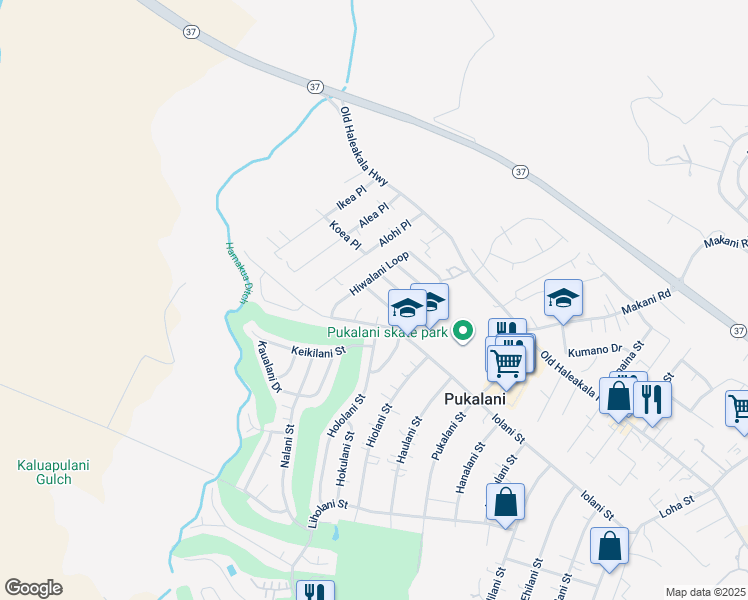 map of restaurants, bars, coffee shops, grocery stores, and more near 2840 Iwalani Street in Makawao