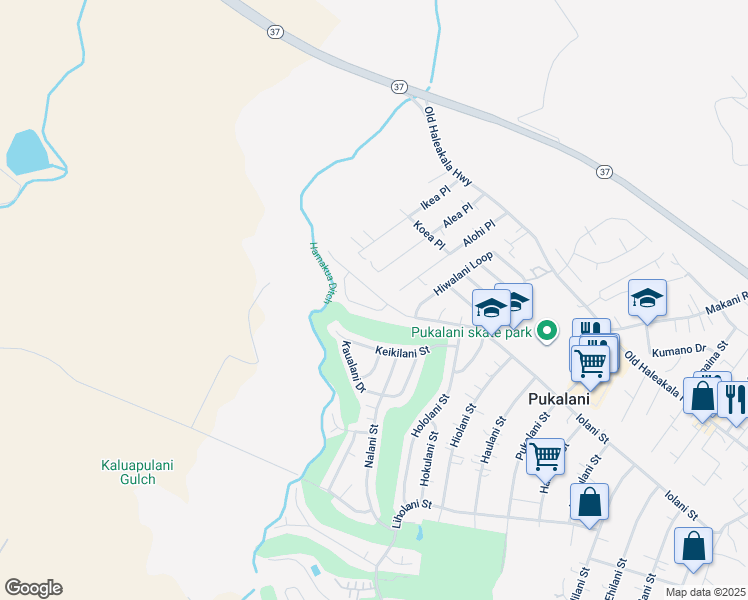 map of restaurants, bars, coffee shops, grocery stores, and more near 2736 Iolani Street in Makawao