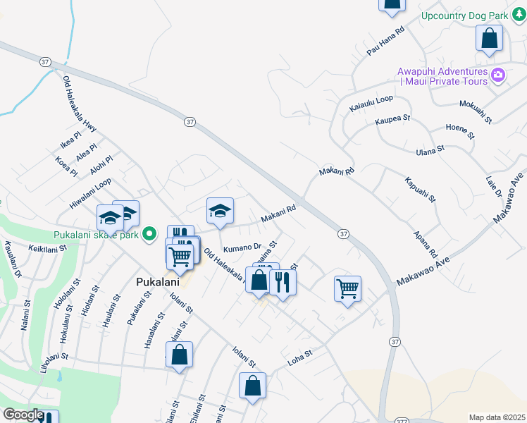 map of restaurants, bars, coffee shops, grocery stores, and more near 19 Munoz Street in Makawao