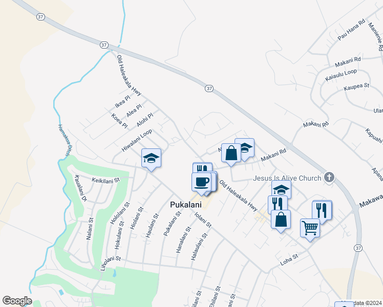 map of restaurants, bars, coffee shops, grocery stores, and more near 3044 Old Haleakala Highway in Makawao