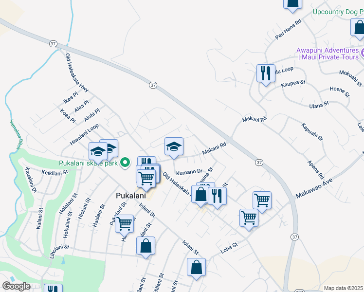 map of restaurants, bars, coffee shops, grocery stores, and more near 926 Makani Road in Makawao