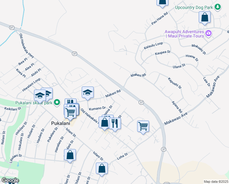 map of restaurants, bars, coffee shops, grocery stores, and more near 850 Makani Road in Makawao