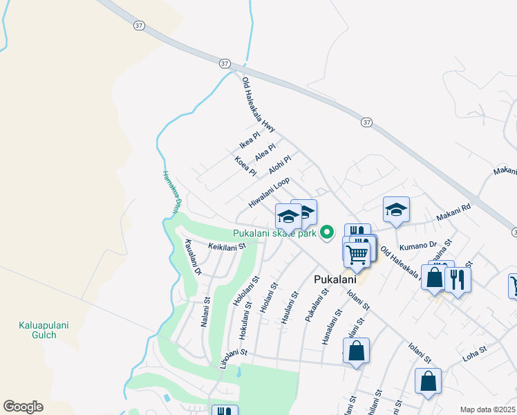 map of restaurants, bars, coffee shops, grocery stores, and more near 2826 Iwalani Street in Makawao