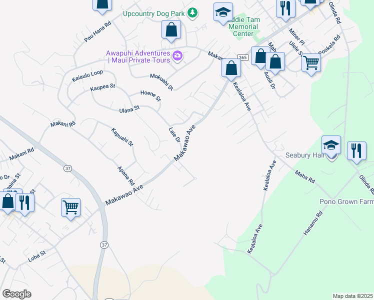 map of restaurants, bars, coffee shops, grocery stores, and more near 660 Makawao Avenue in Makawao
