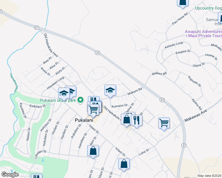 map of restaurants, bars, coffee shops, grocery stores, and more near 960 Makani Road in Makawao