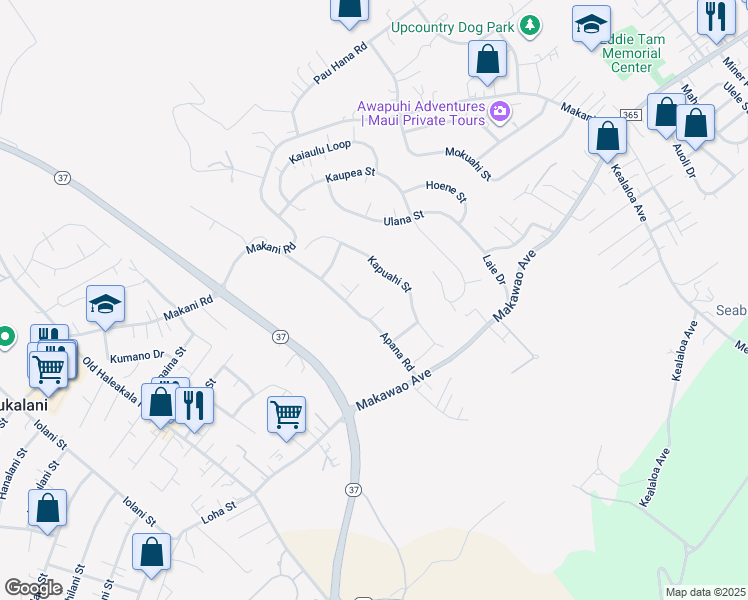 map of restaurants, bars, coffee shops, grocery stores, and more near 321 Kaomi Place in Makawao